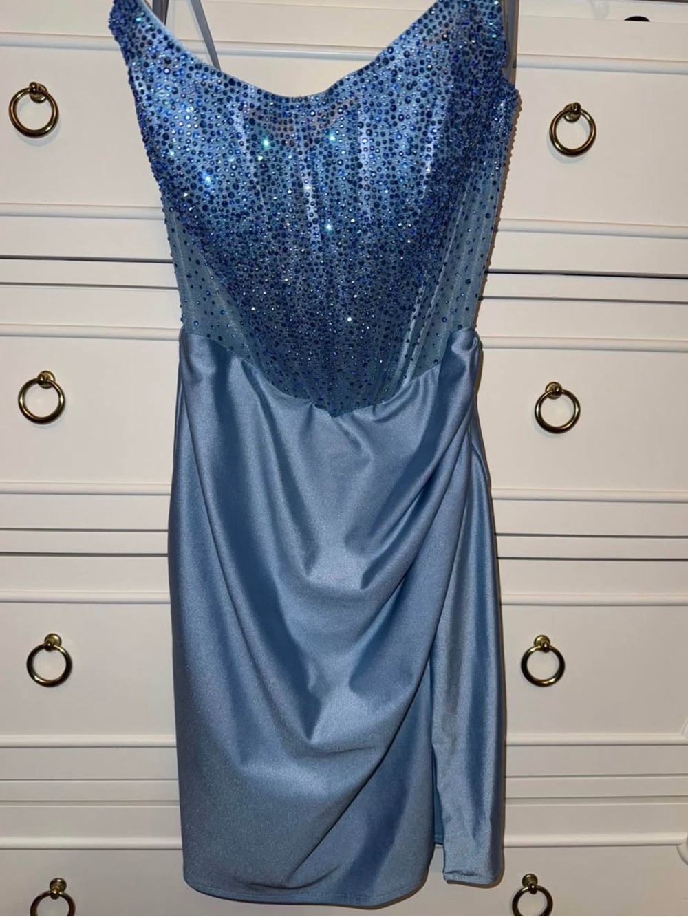Sparkle-Embellished Light Blue Evening Dress